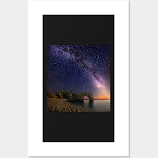 Milky Way over Durdle Door Rocks Posters and Art